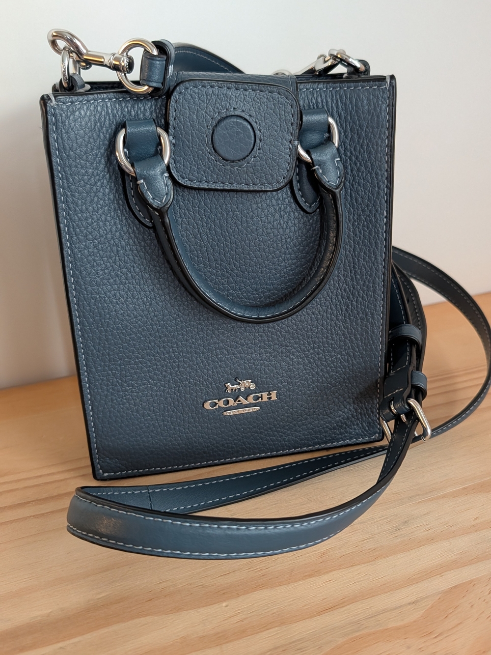 COACH Pebbled Leather Mini Tote Crossbody — Black